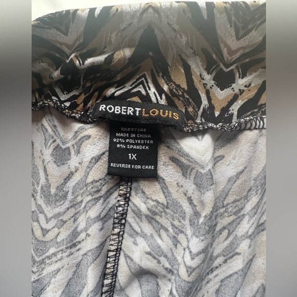 Robert Louis Black Brown Bold Pattern Flowy Wide Leg Stretch Pants Women’s 1X - Picture 2 of 7